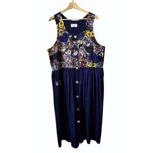 Carole Anderson Patchwork Denim Dress Size Large Floral Farm Animal VINTAGE